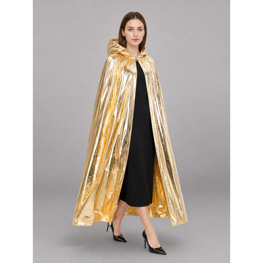 Gold Hooded Carnival Cloak for the Stage front view