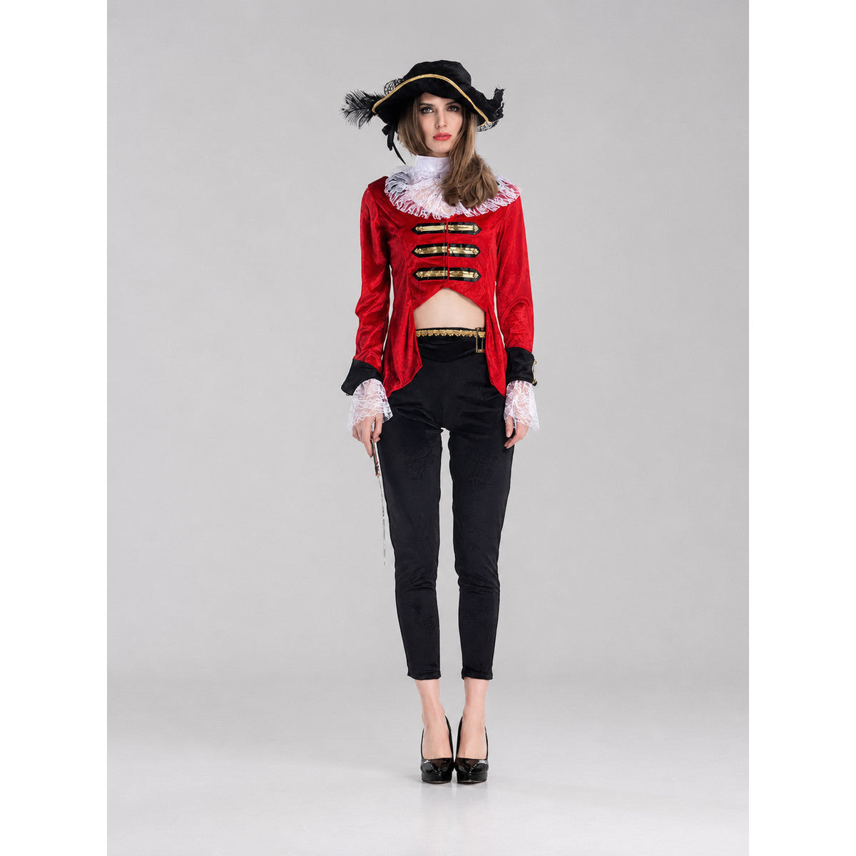 Black Pirate-Style Costume Pants on-model view