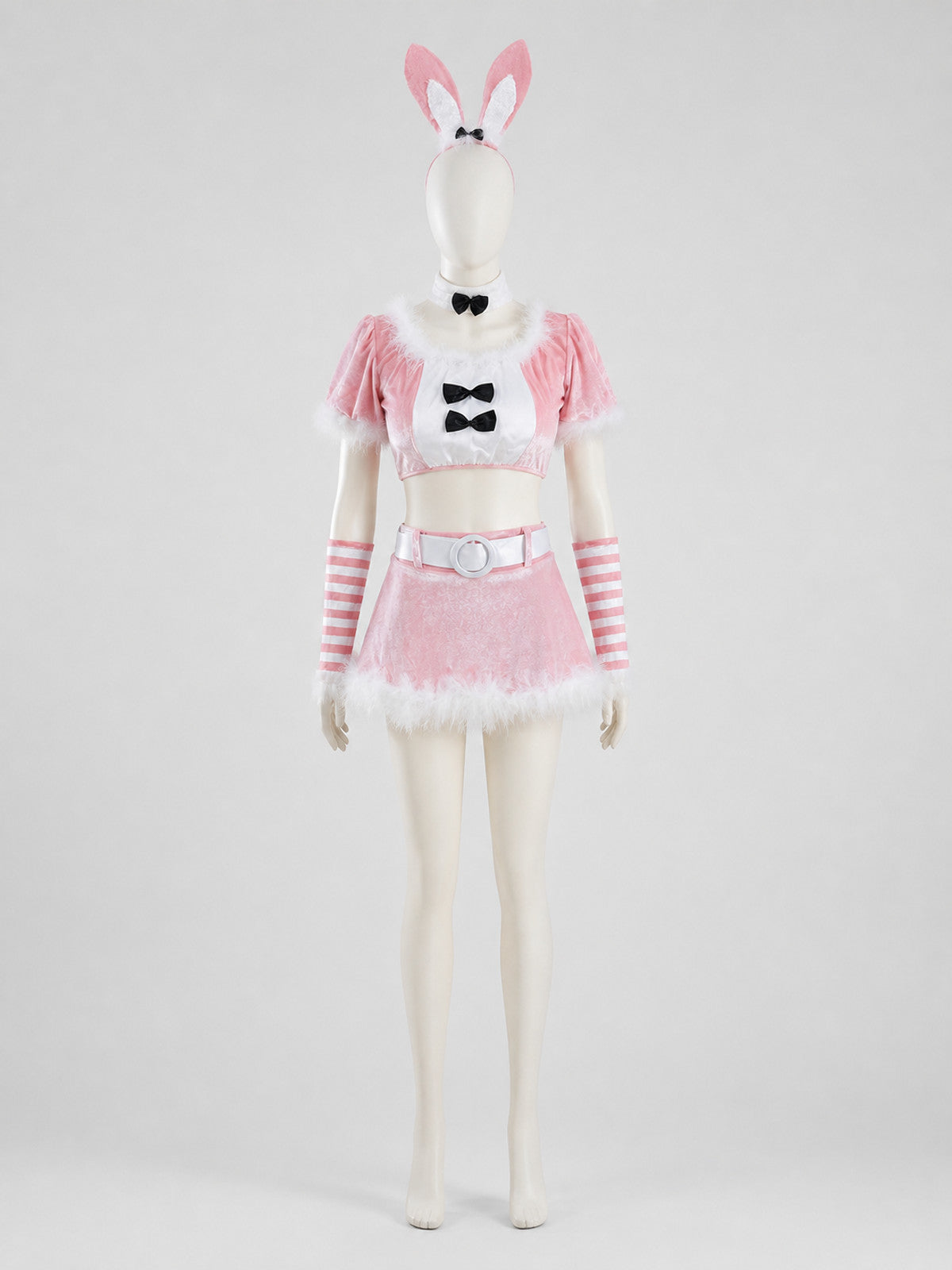 Rabbit Costume: Top, Skirt, Ears, and Collar on-model view