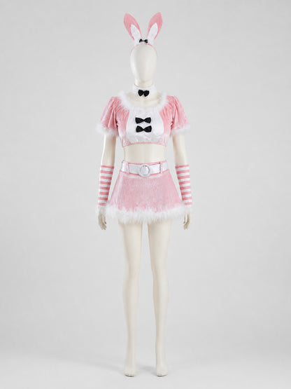 Rabbit Costume: Top, Skirt, Ears, and Collar on-model view