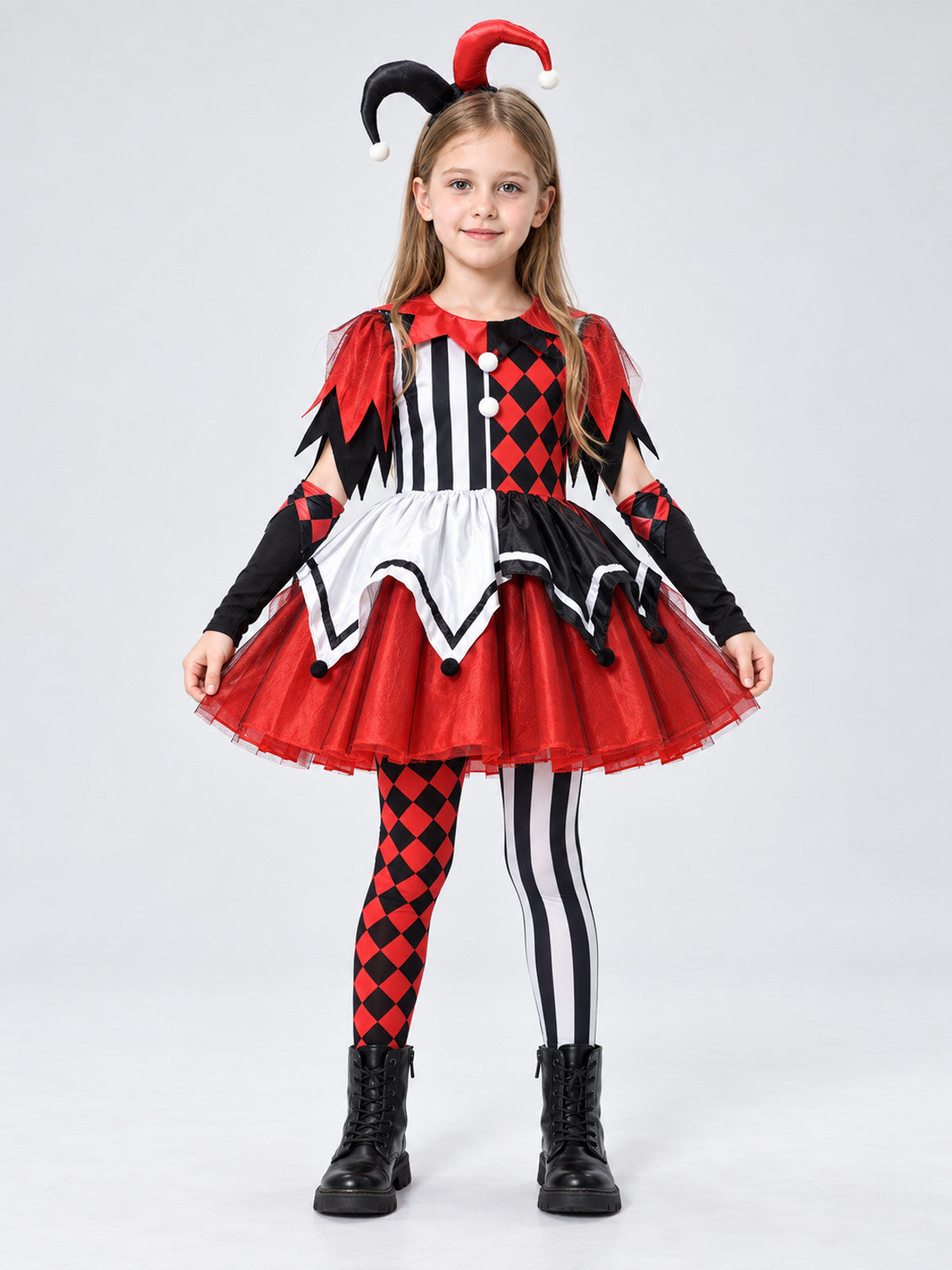 Children's Jester Costume with a Full Skirt on-model view