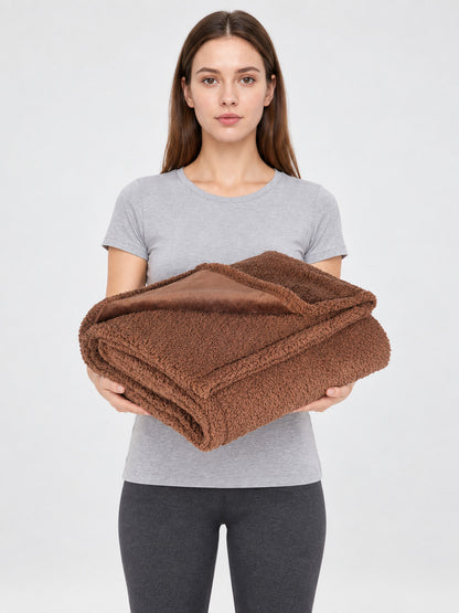 Brown Reversible Pet Blanket on-model view