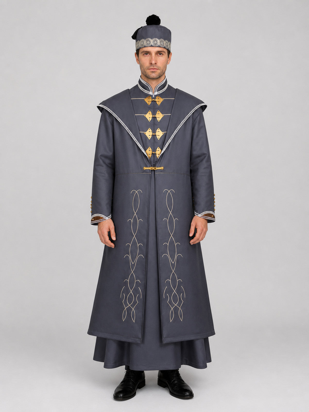Dumbledore Cosplay Costume, Long Robe and Hat on-model view