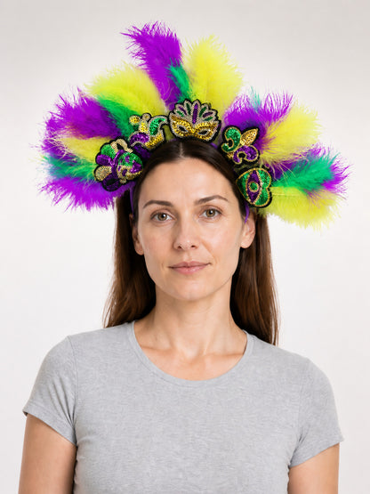 Halloween Carnival Headband with Feathers and Masks main product view