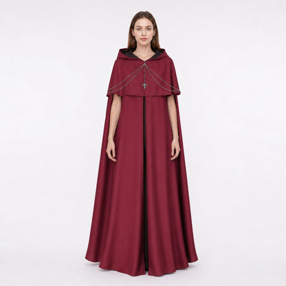 Gothic Hooded Cloak with Pendant for Cosplay