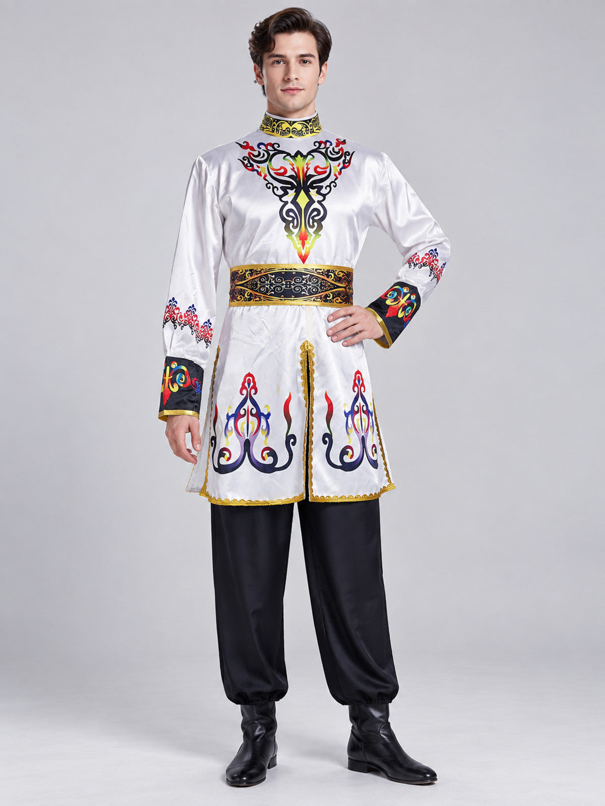 Stage Costume for Folk Dance White Black