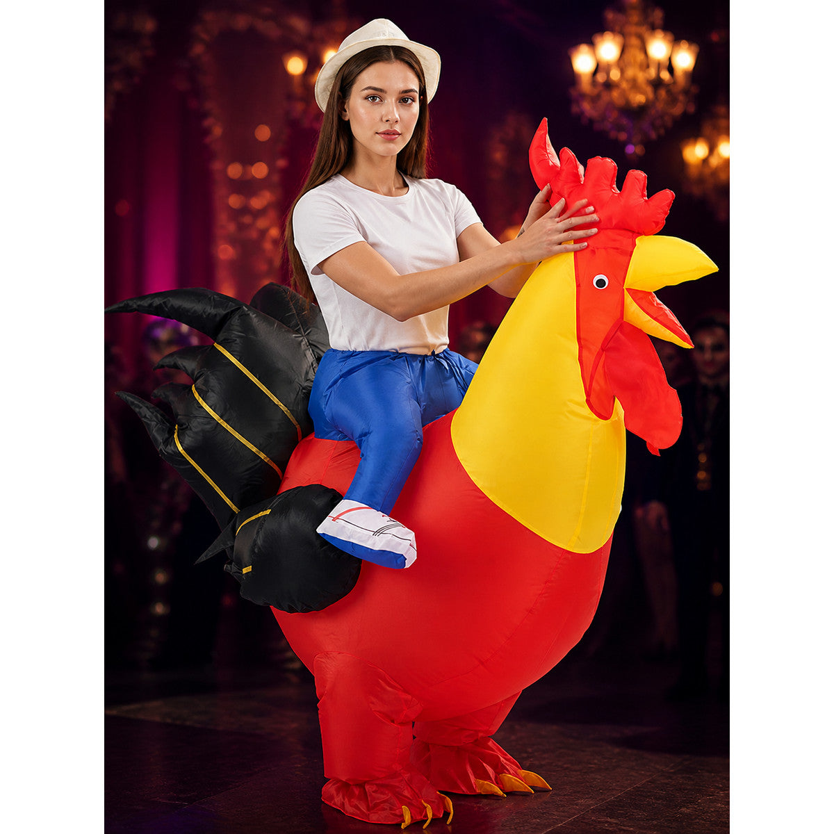 Unisex Chicken Inflatable Costume, Funny Halloween Party Outfit on-model view