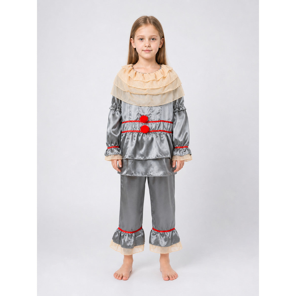 Clown Costume with Ruffles and Red Trim