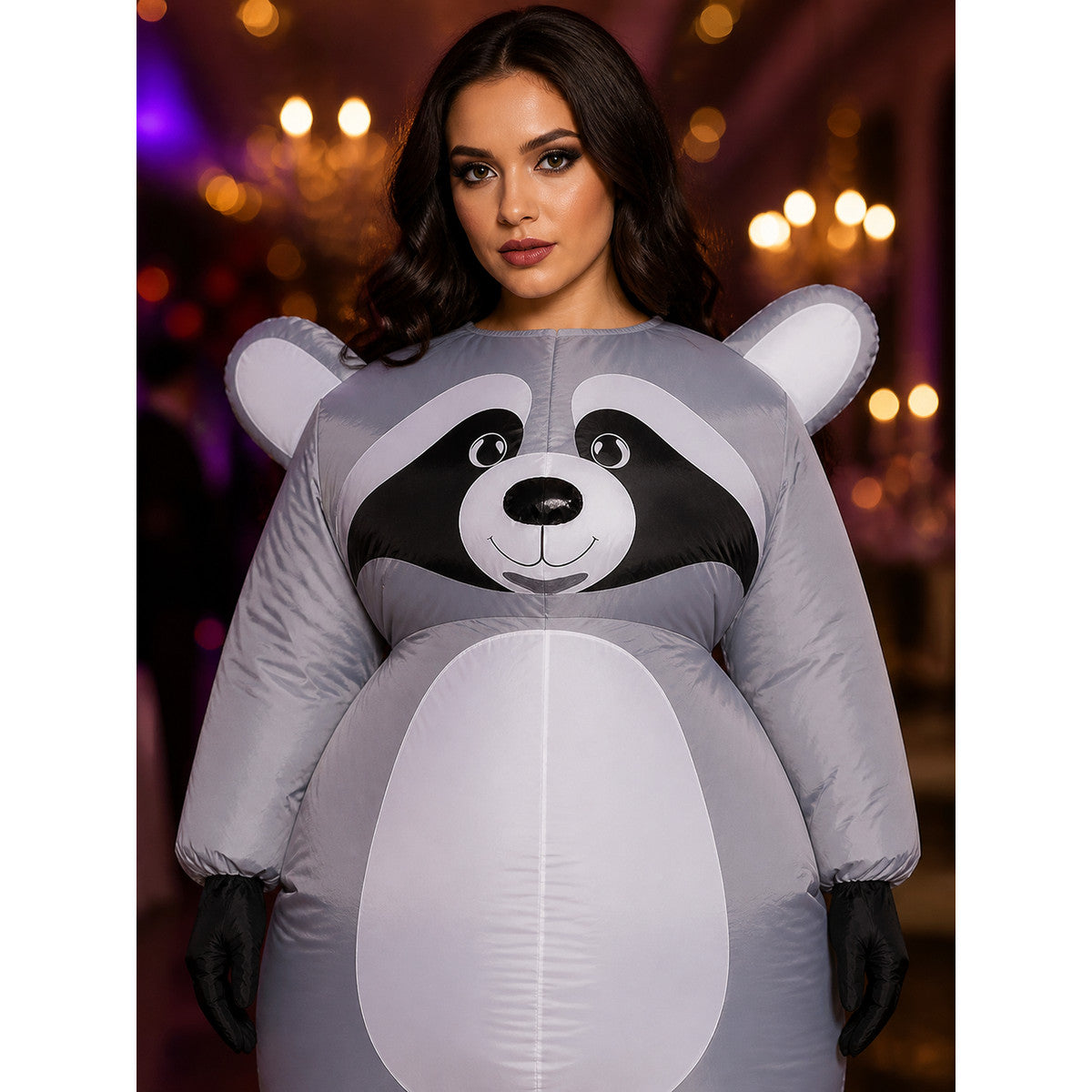 Raccoon Inflatable Costume, Gray Cartoon Jumpsuit for Halloween and Christmas on-model view