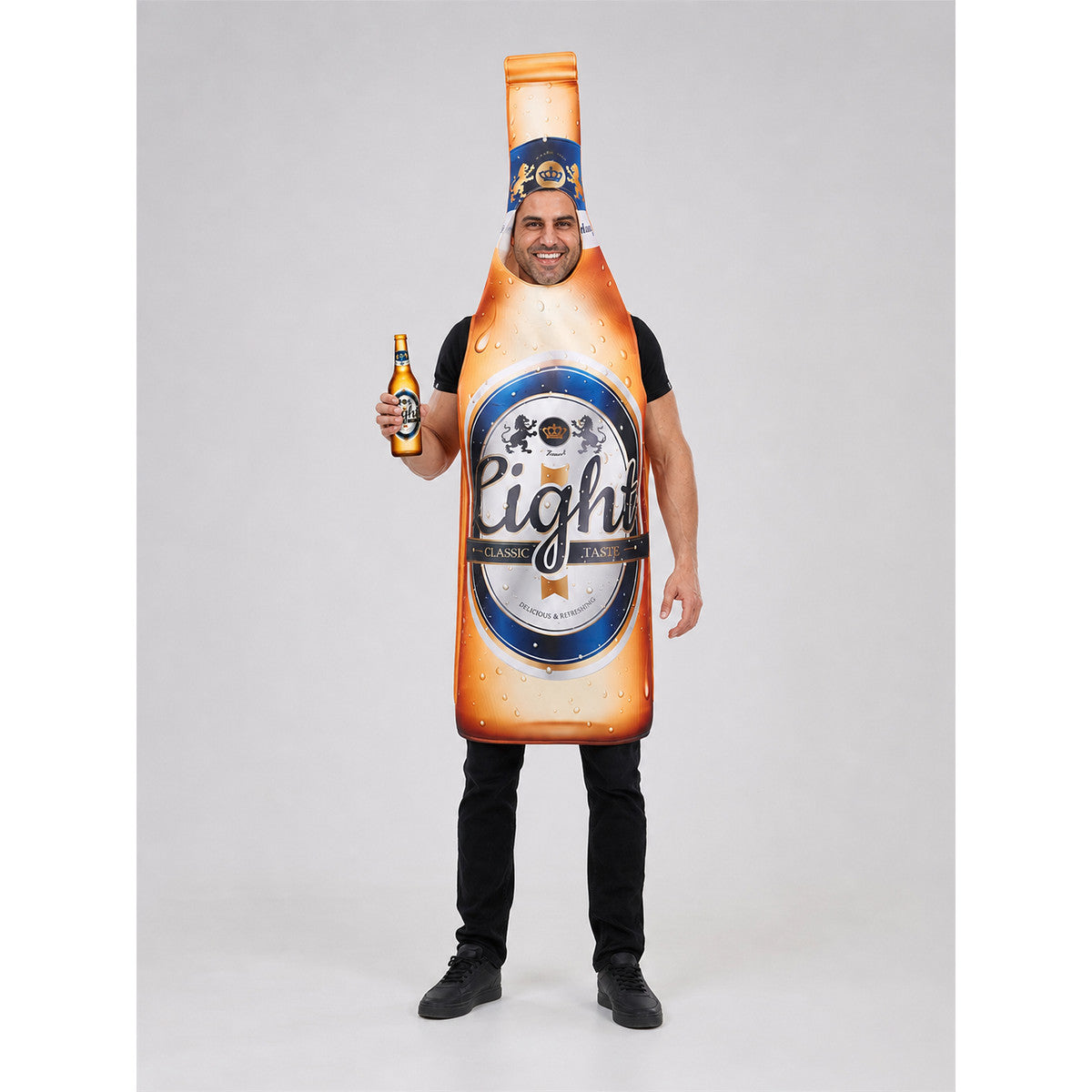 Beer bottle costume for themed celebrations and parties