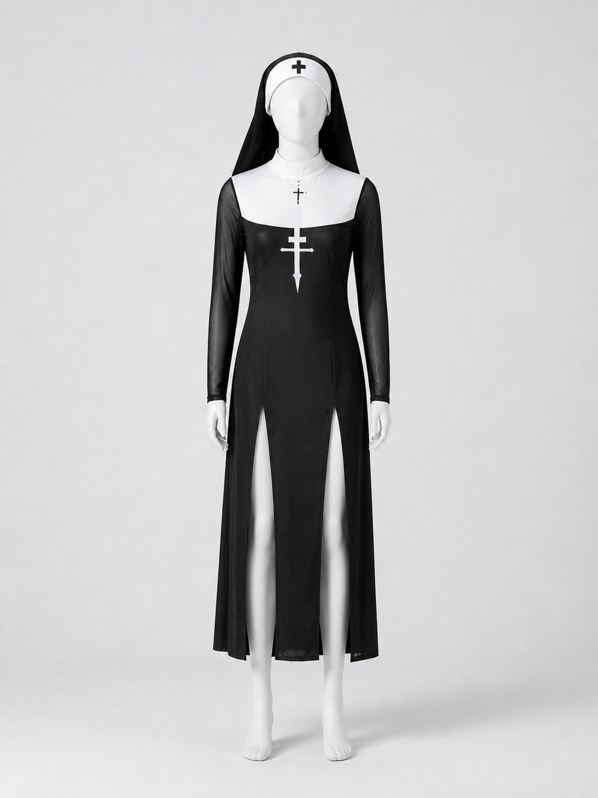 Cross-Themed Cosplay Set: Dress and Headpiece on-model view