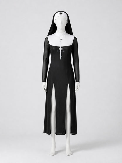 Cross-Themed Cosplay Set: Dress and Headpiece on-model view