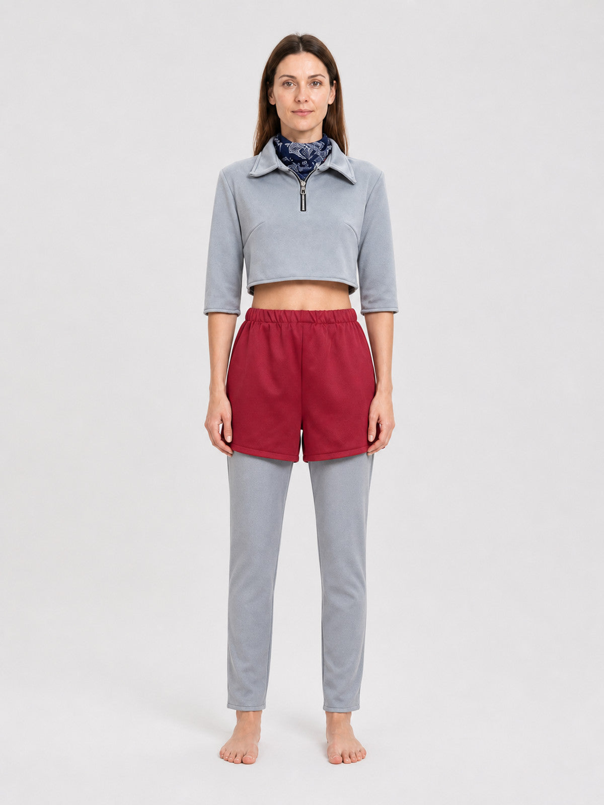 Eleven Cosplay Costume: Jacket, Pants, Shorts, and Scarf on-model view