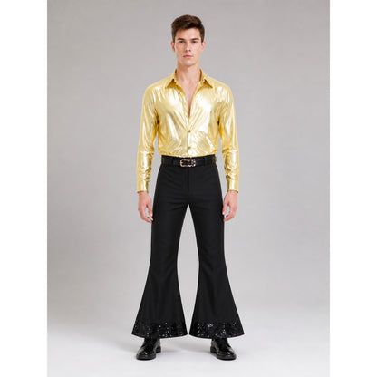 Retro Party Costume: Shirt and Flared Pants on-model view
