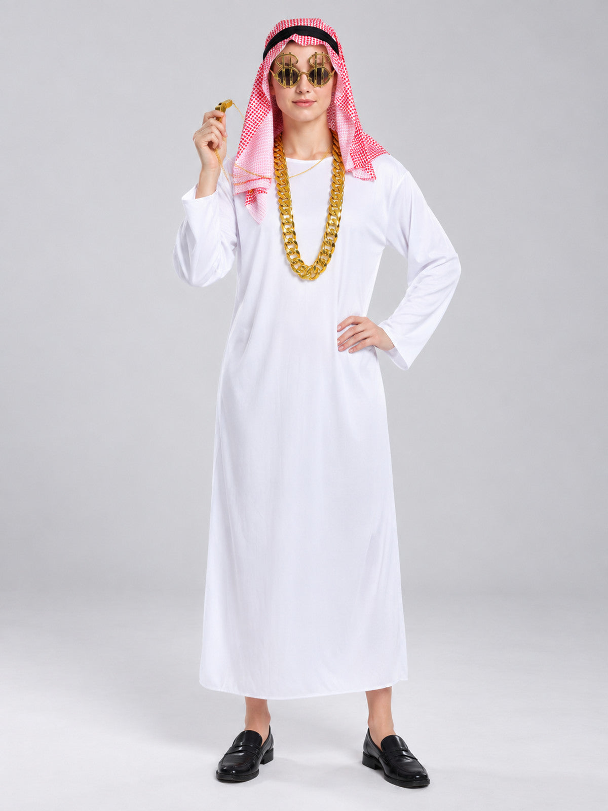 Costume with a Headscarf and Chain on-model view