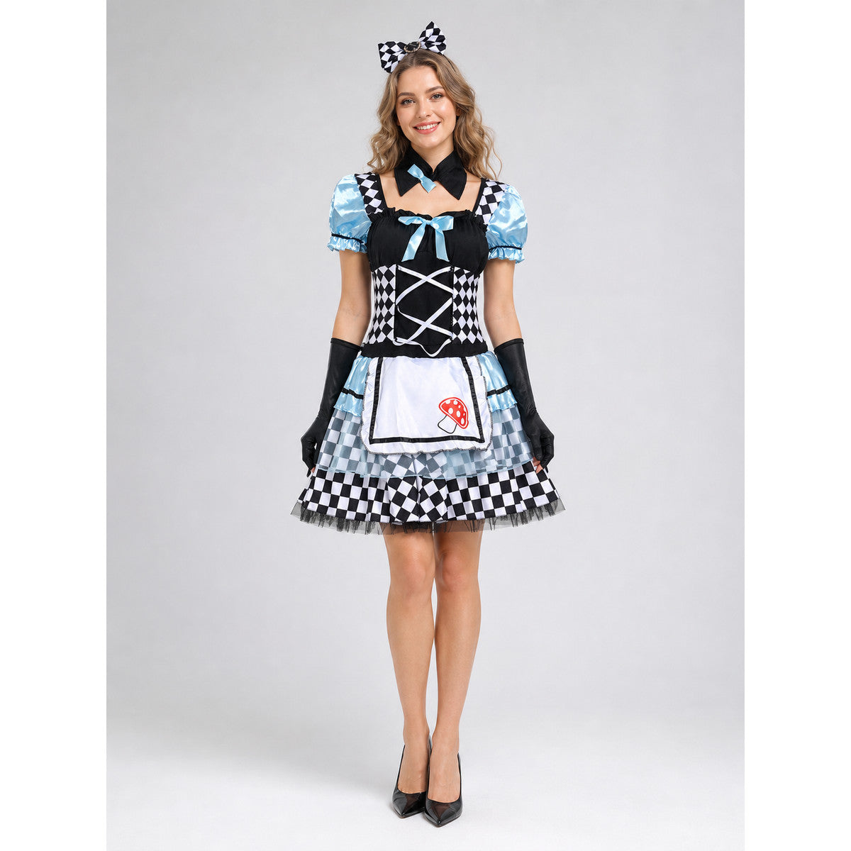 Stage Costume with Plaid Skirt and Decorative Details