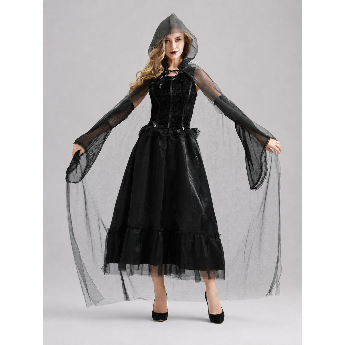 Gothic Hooded Dress with Black Cape
