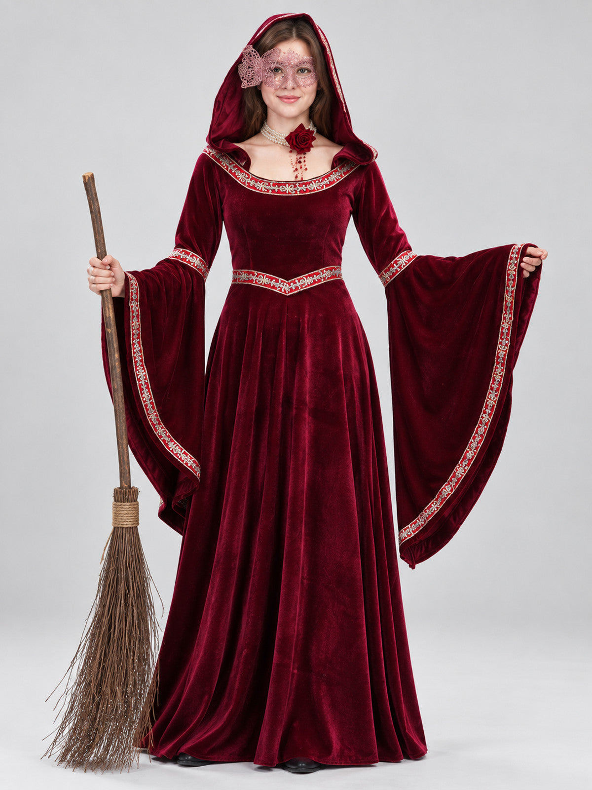 Red Witch Costume with Hood and Mask