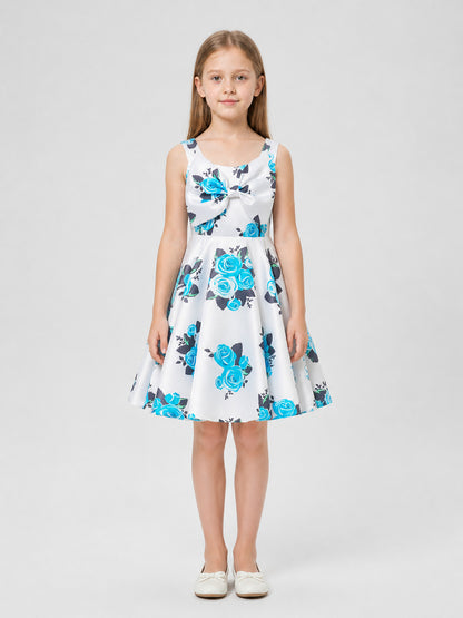 Girls’ sundress with a bow and floral print on-model view