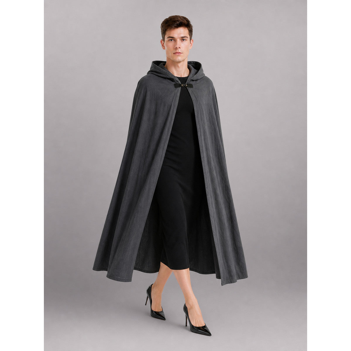 Gray Long Hooded Carnival Cloak