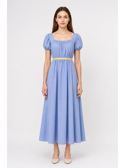 Long Dress with a Square Neckline and Puff Sleeves