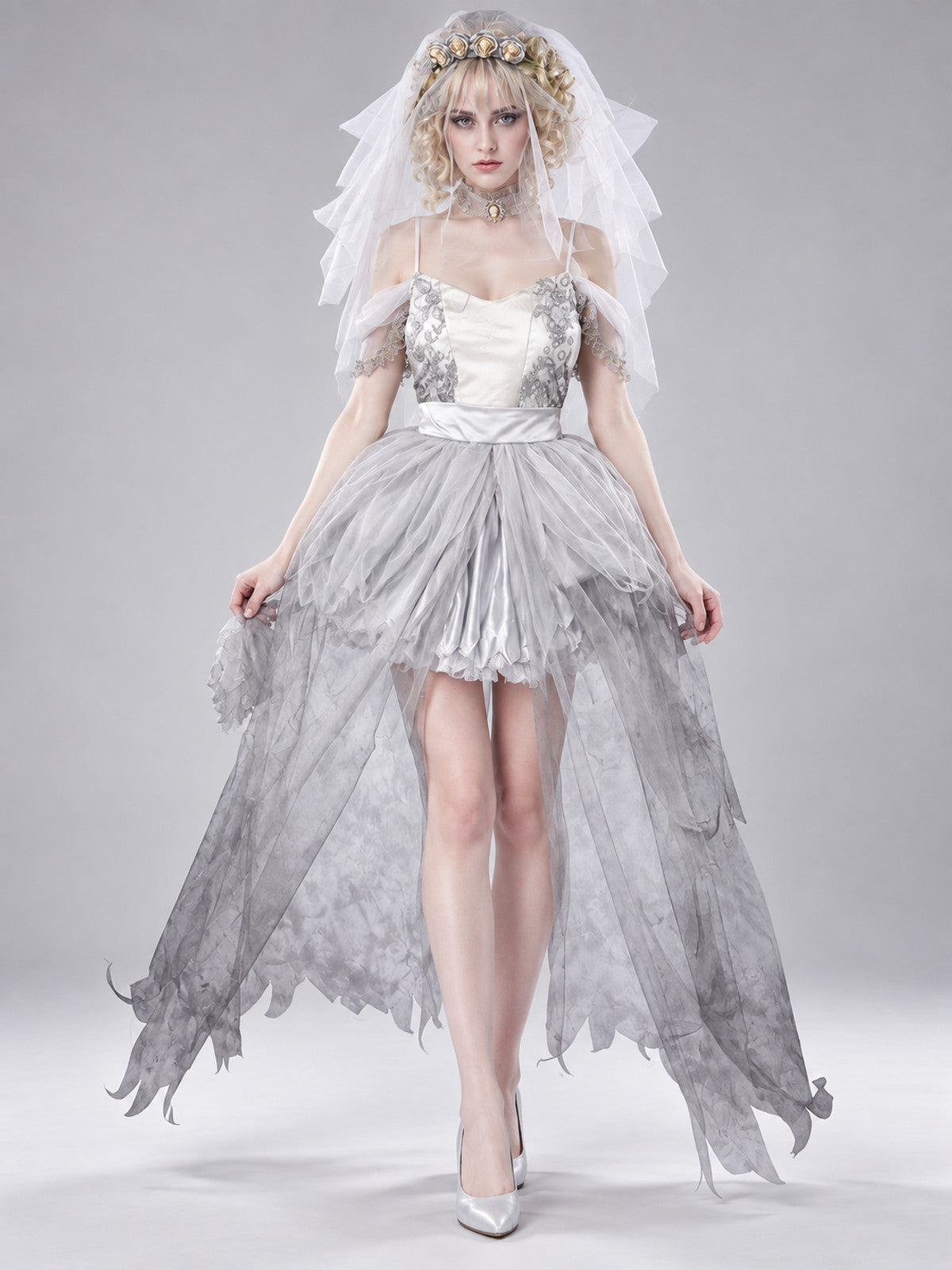 Ghost Bride Costume White with Veil