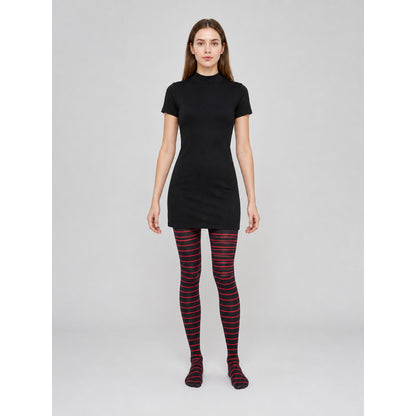 Costume with Red-and-Black Striped Dress and Tights front view