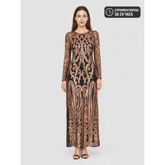 Long Sequined Dress with Sheer Sleeves