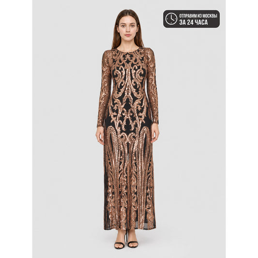 Long Sequined Dress with Sheer Sleeves main product view