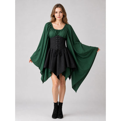 Medieval-style dress with corset lacing on-model view