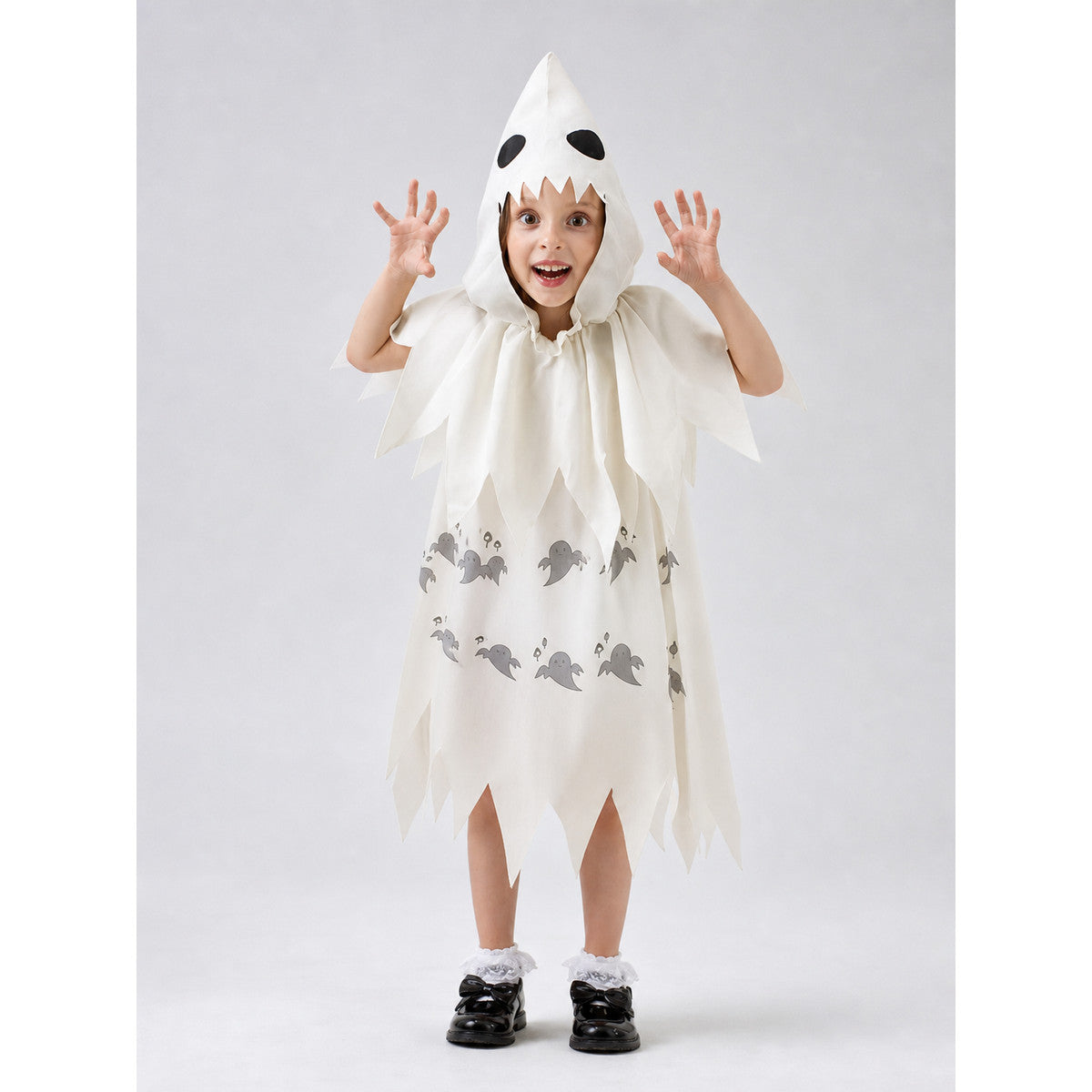 White Hooded Ghost Costume for Halloween on-model view