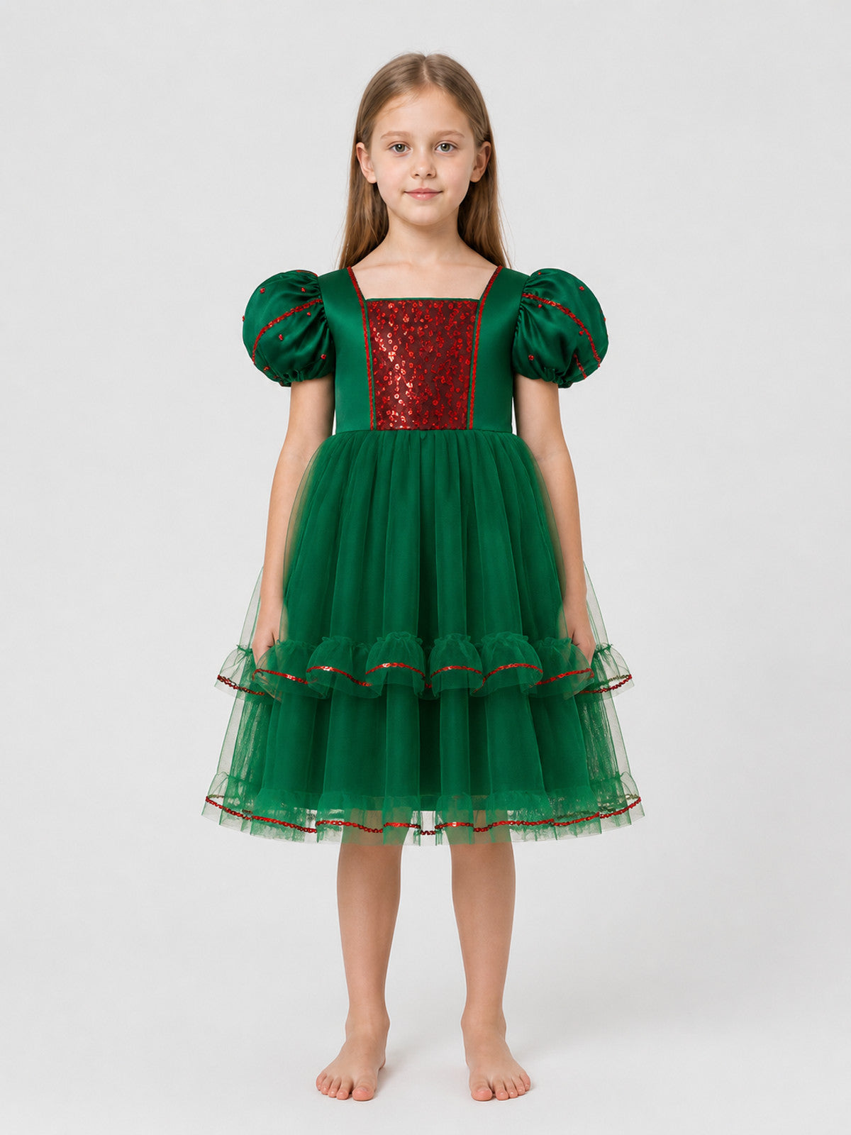 Princess Party Dress with Full Skirt and Sequins on-model view