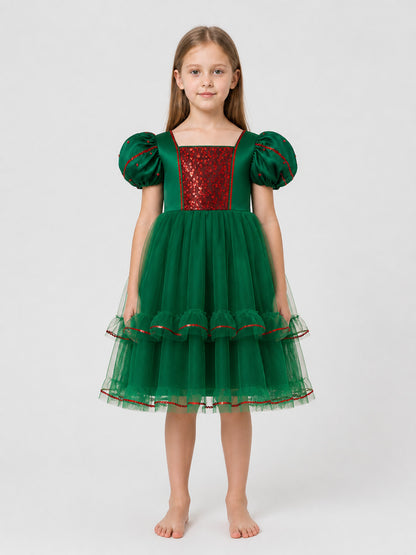 Princess Party Dress with Full Skirt and Sequins on-model view