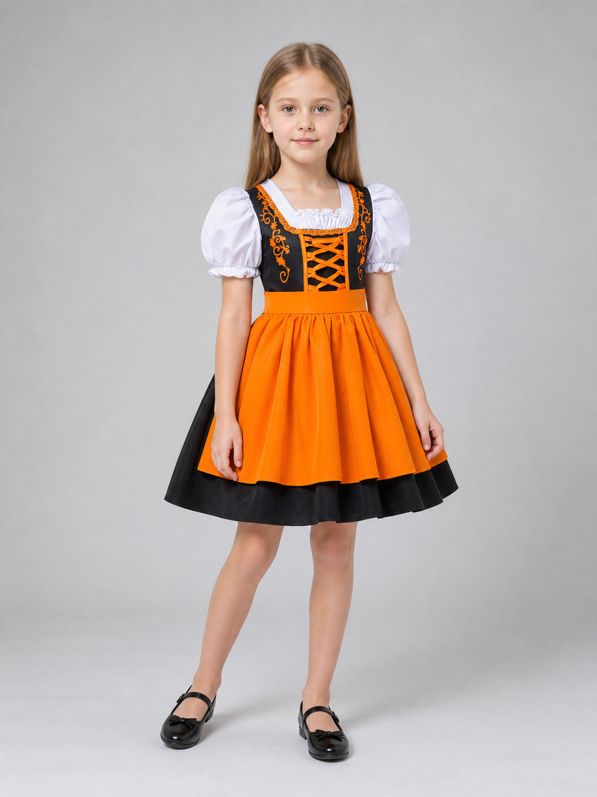 Orange Dirndl Dress with Bodice and Full Skirt