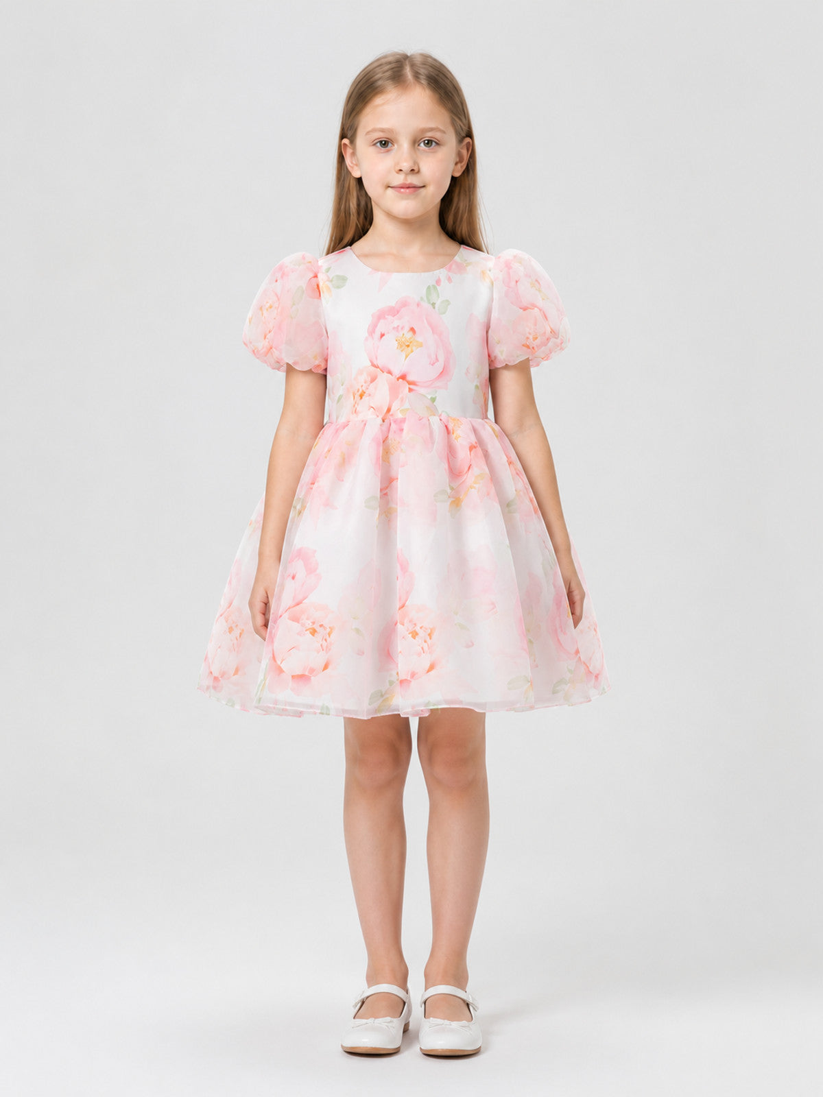Princess Dress with Floral Print and Full Skirt on-model view