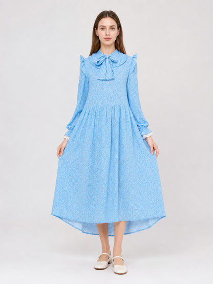 Long-Sleeve Dress with Bow and Ruffles on-model view
