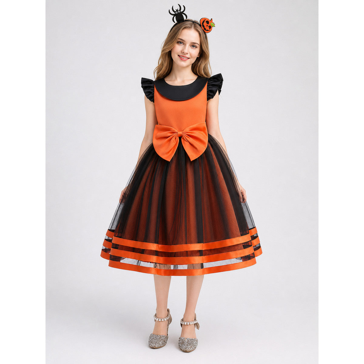 Girls' Halloween Pumpkin Dress on-model view