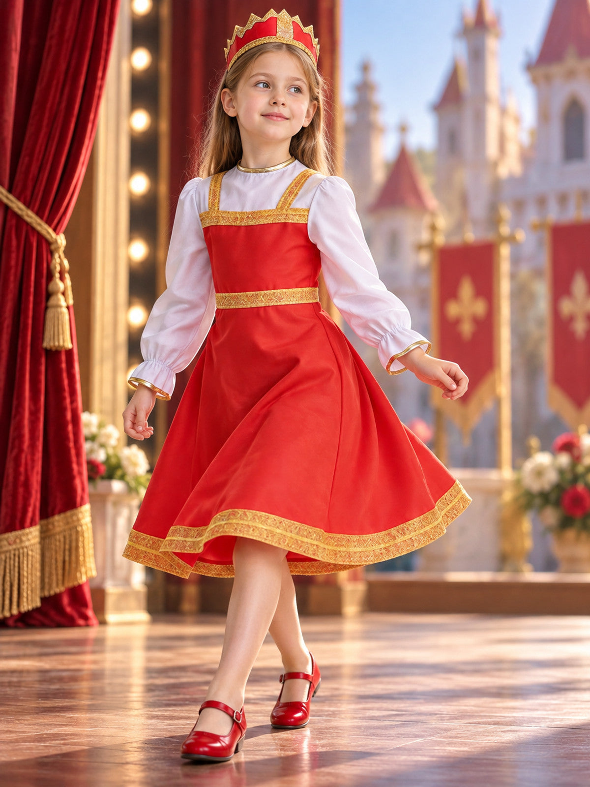 Children's Stage Costume with Red Dress and Crown main product view