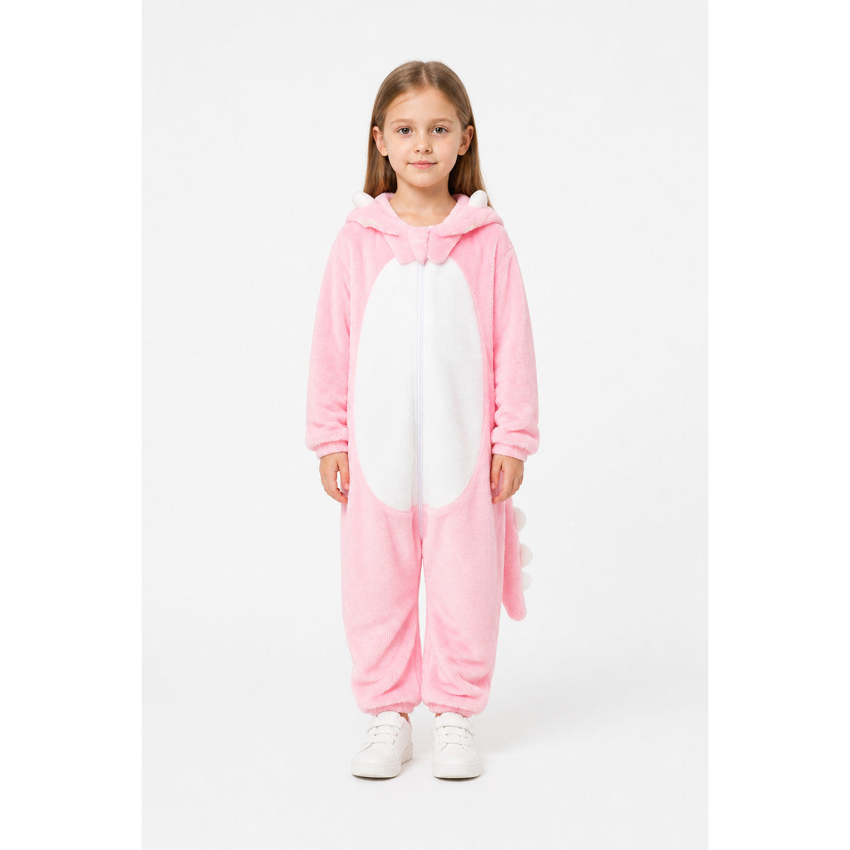 Pink Dinosaur Hooded Children's Jumpsuit main product view