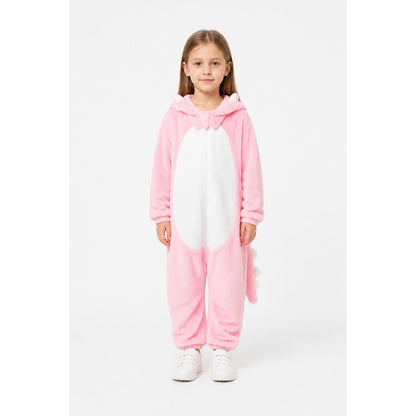 Pink Dinosaur Hooded Children's Jumpsuit main product view