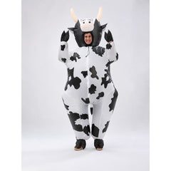 Cow costume jumpsuit with hood