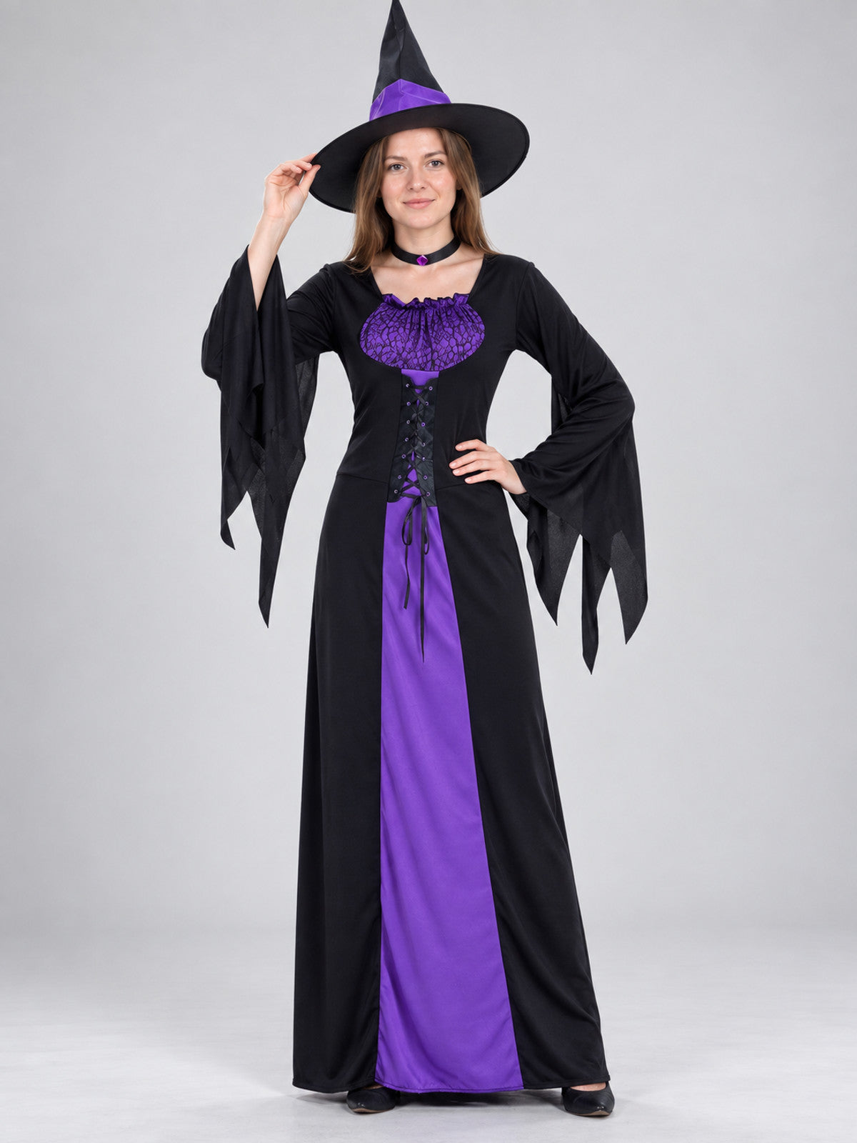 Witch Costume with Pointed Hat and Choker