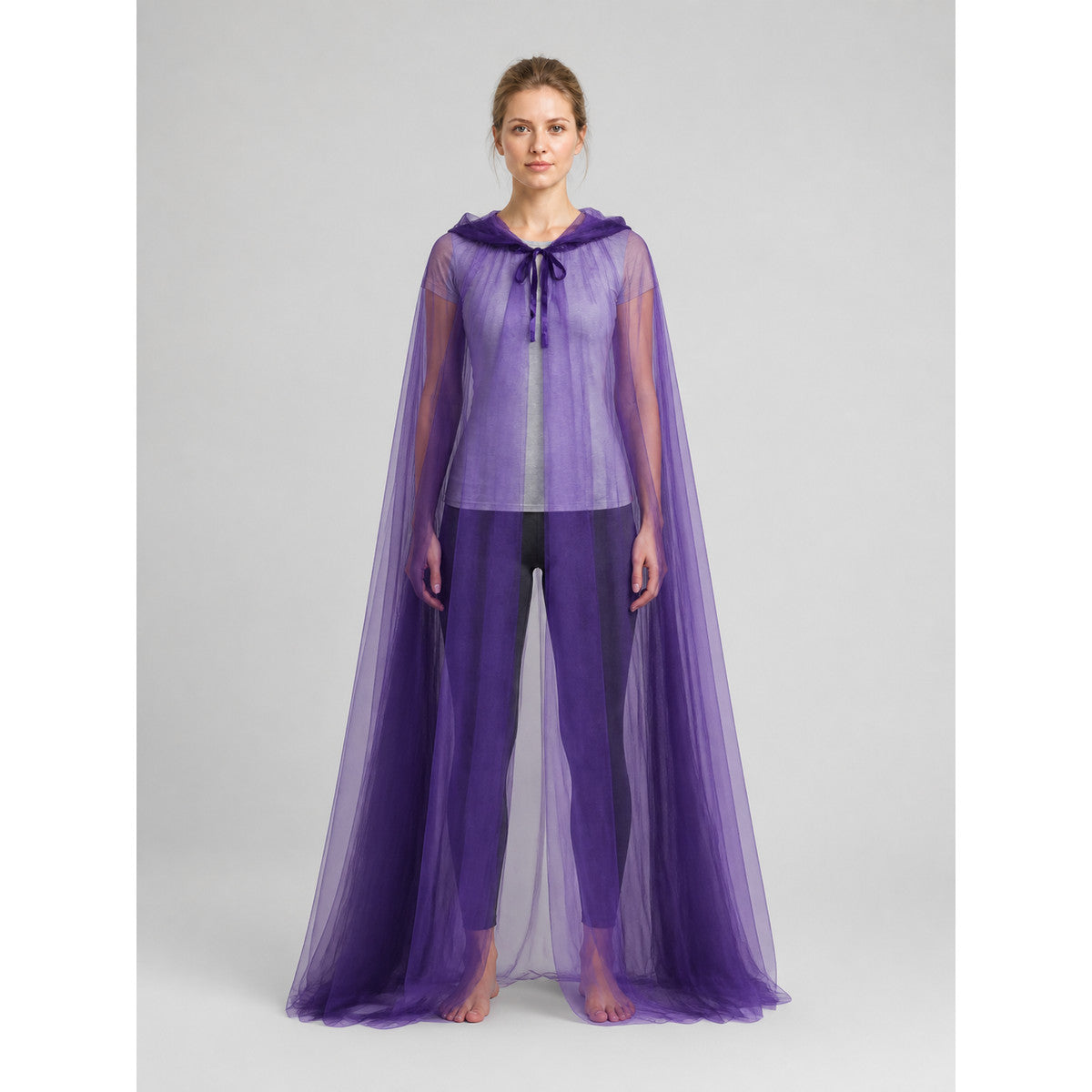 Black Mesh Hooded Death Cloak for Halloween on-model view