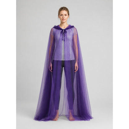 Black Mesh Hooded Death Cloak for Halloween on-model view
