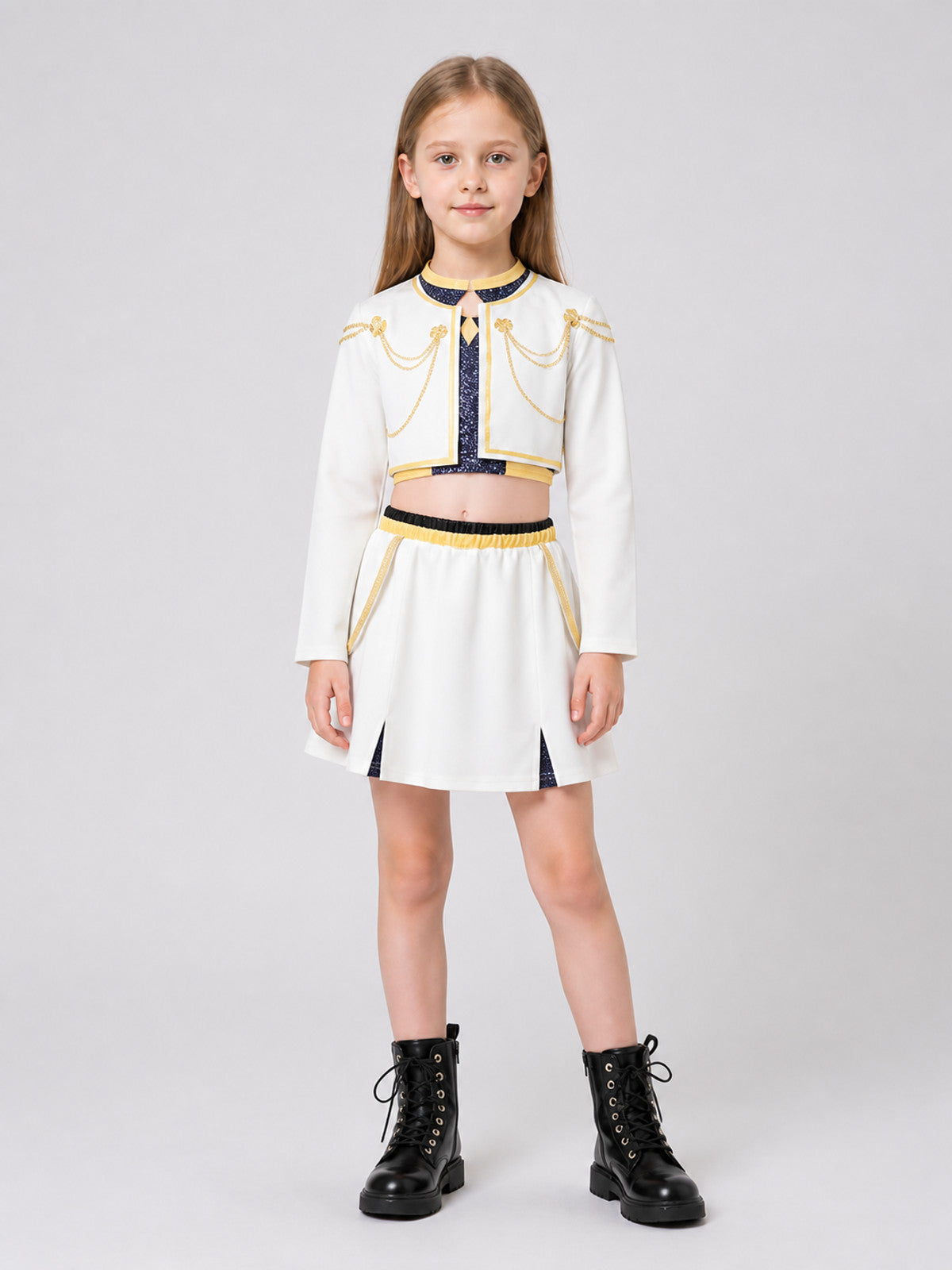 Children's Military-Style Stage Costume, Top and Skirt on-model view