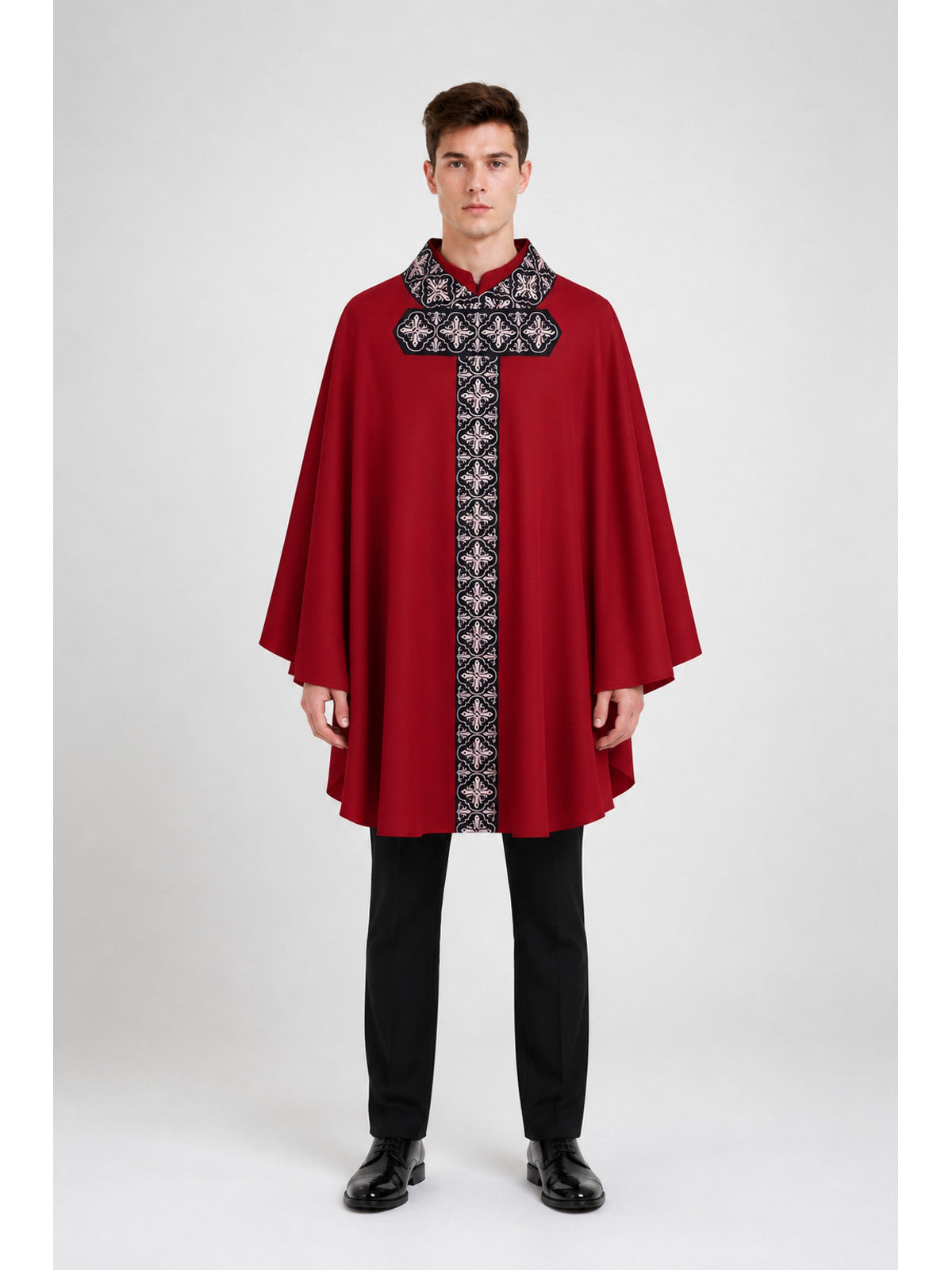 Red Cloak with Black Pattern and Wide Sleeves main product view