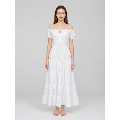 White Off-the-Shoulder Dress with Tiered Skirt