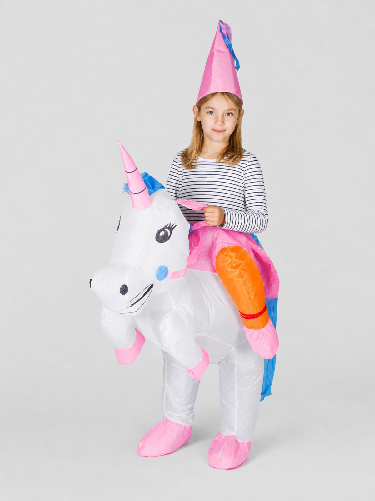Inflatable Unicorn Costume with Pink Hat on-model view