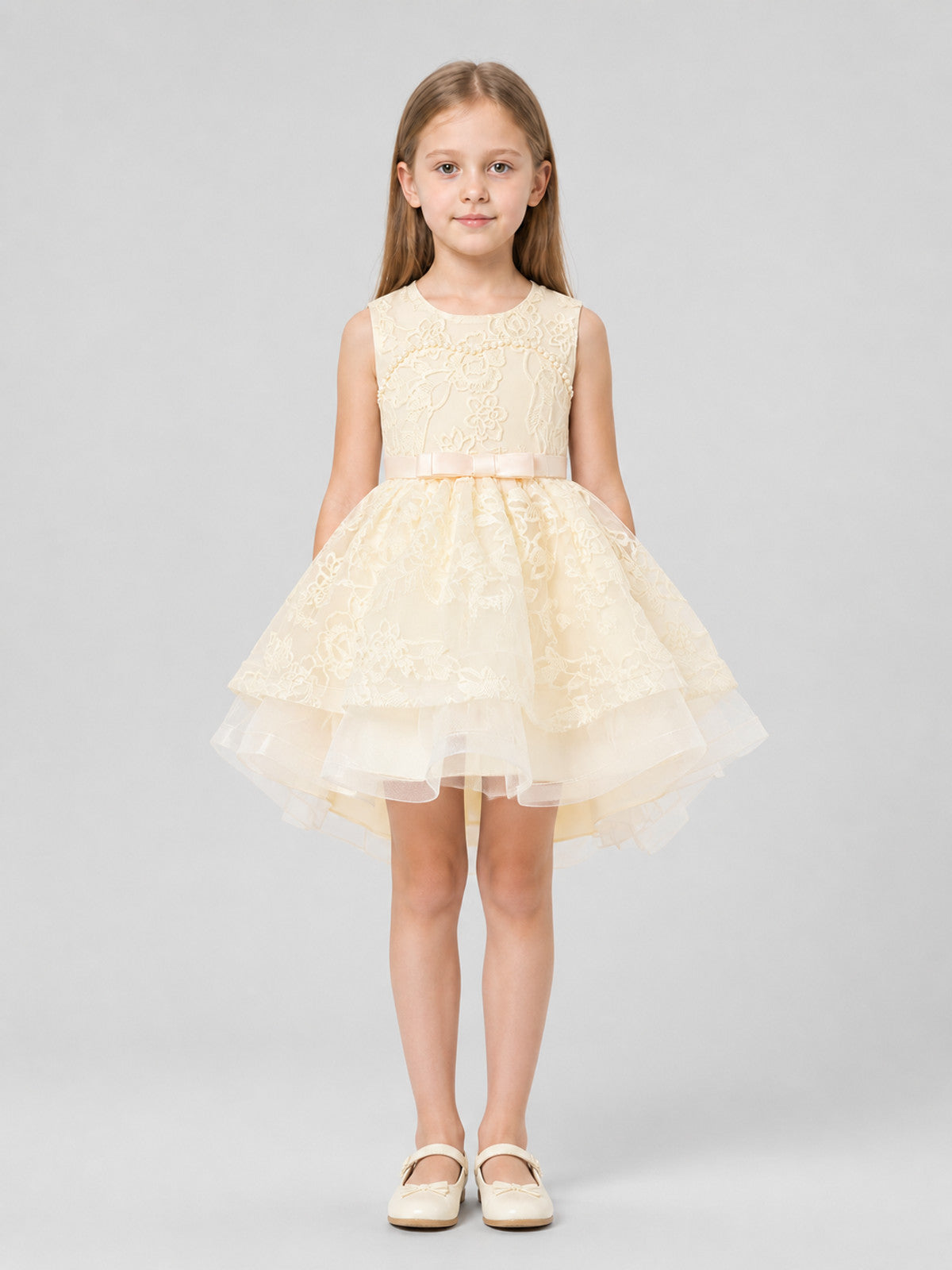 Full Dressy Girls’ Dress with a Tulle Skirt and Bow