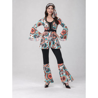 Retro Stage Costume with Colorful Print, Two-Piece
